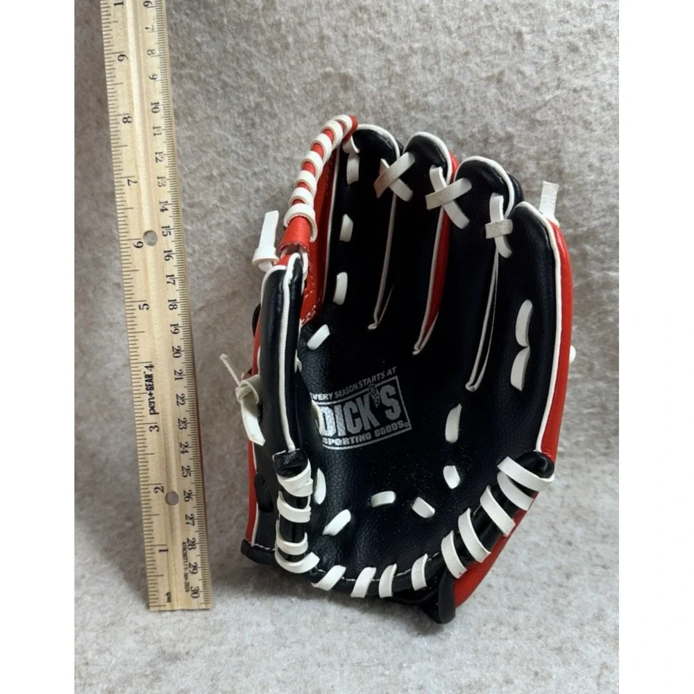 Dicks red‎ black little boy baseball leather glove sports gear 8 In